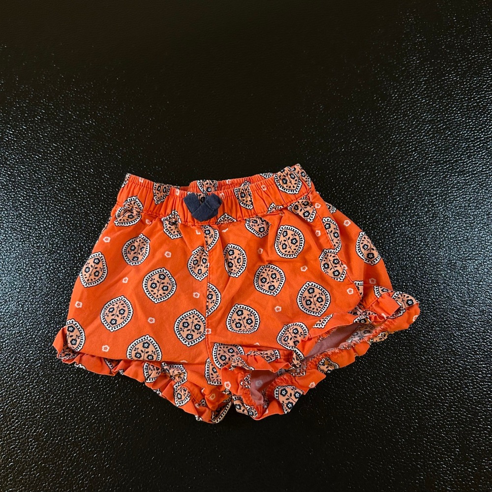 Carters Ruffle Shorts Red Orange Medallion Floral Elastic Waist Cute Toddler 18M